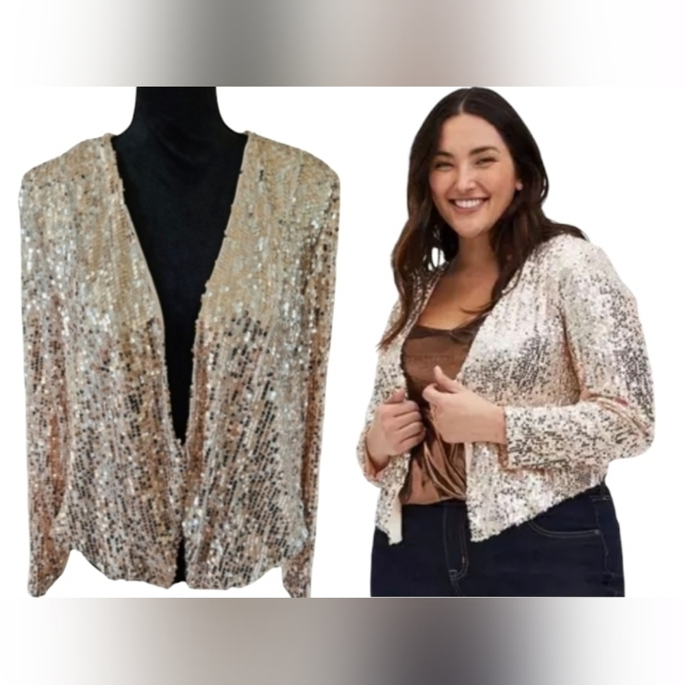 NWT Torrid Sequins Evening Jacket Blazer Rose Gold Lined Lovely Size 1X 14/16